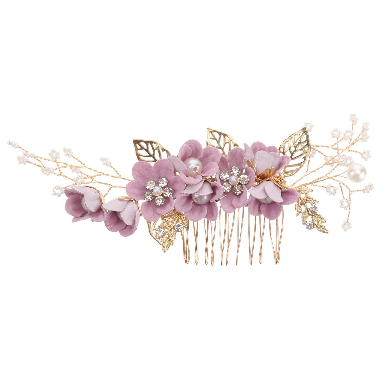 Luxshiny Luxshiny Gold Decor Bridal Hair Comb Hair Side Comb, Bride Wedding Hair Comb Pearl Hair Piece for Wedding Banquet Party (Purple) Bridesmaid Hair Accessories Retro Decor