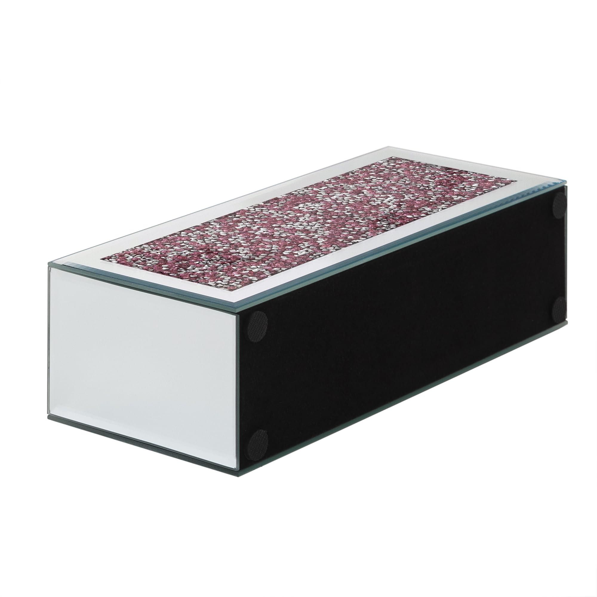 SHYFOY SHYFOY Mirrored Makeup Brush Holder, 4-Compartment Makeup Organizer with Pink Crushed Diamond, Vanity Cosmetics Organizer Solution, Pencil Holder Organizer for Desk