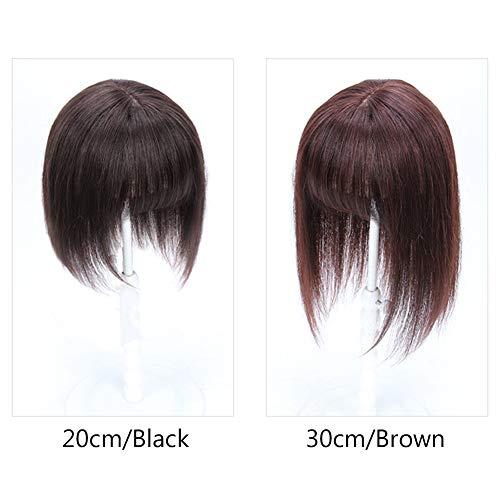 LesafeV Human Hair Piece with Wispy Bangs Smart Clip in Silk Base Topper Middle Parted 8x12cm/20cm, Black
