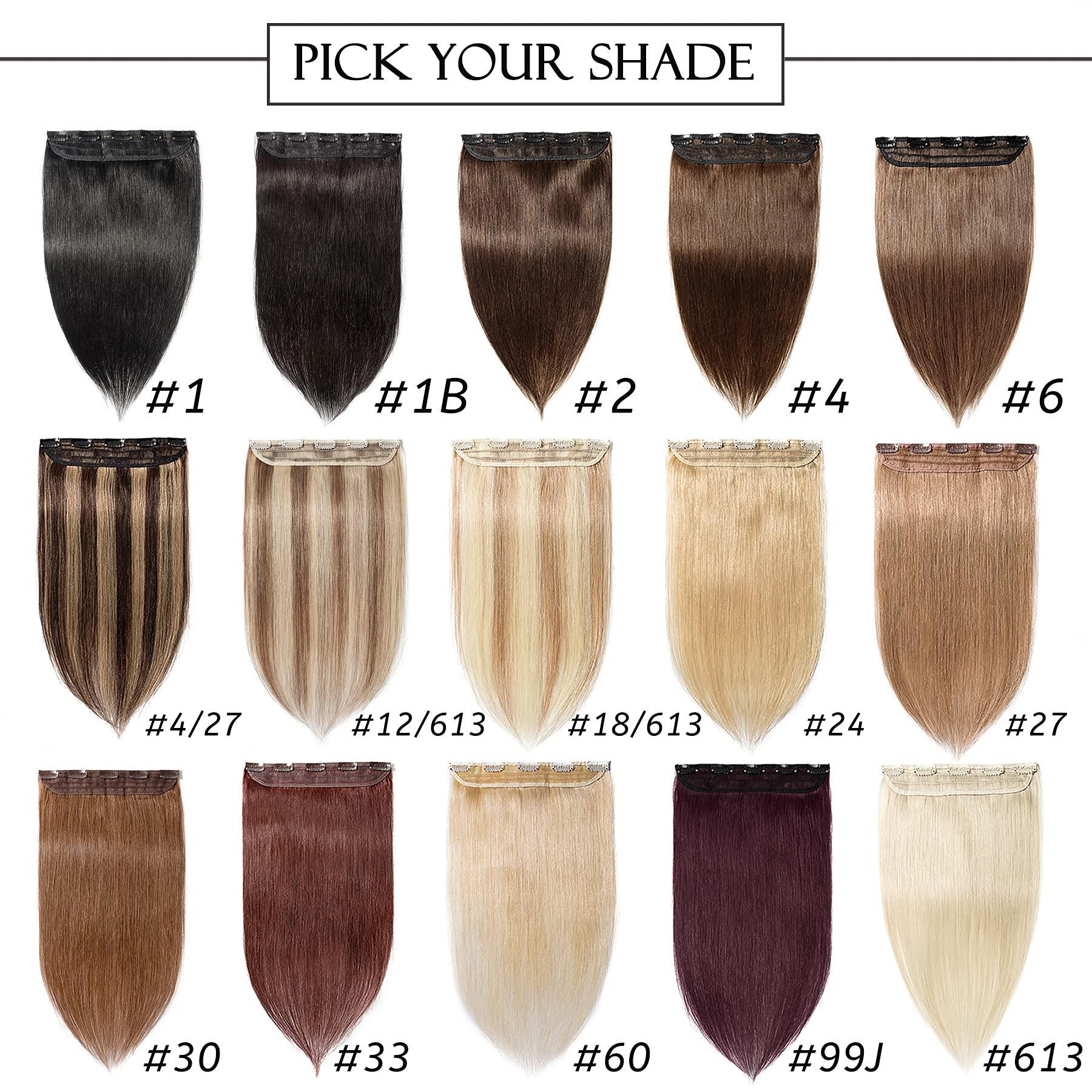 S-noilite S-noilite 1 Piece Clip in Human Hair Extensions 5 Clips 3/4 Full Head Clip on Remy Hair Extension For Women Lighter One-Piece Design Adding Hair Volume 16Inch 45g Platinum Blonde