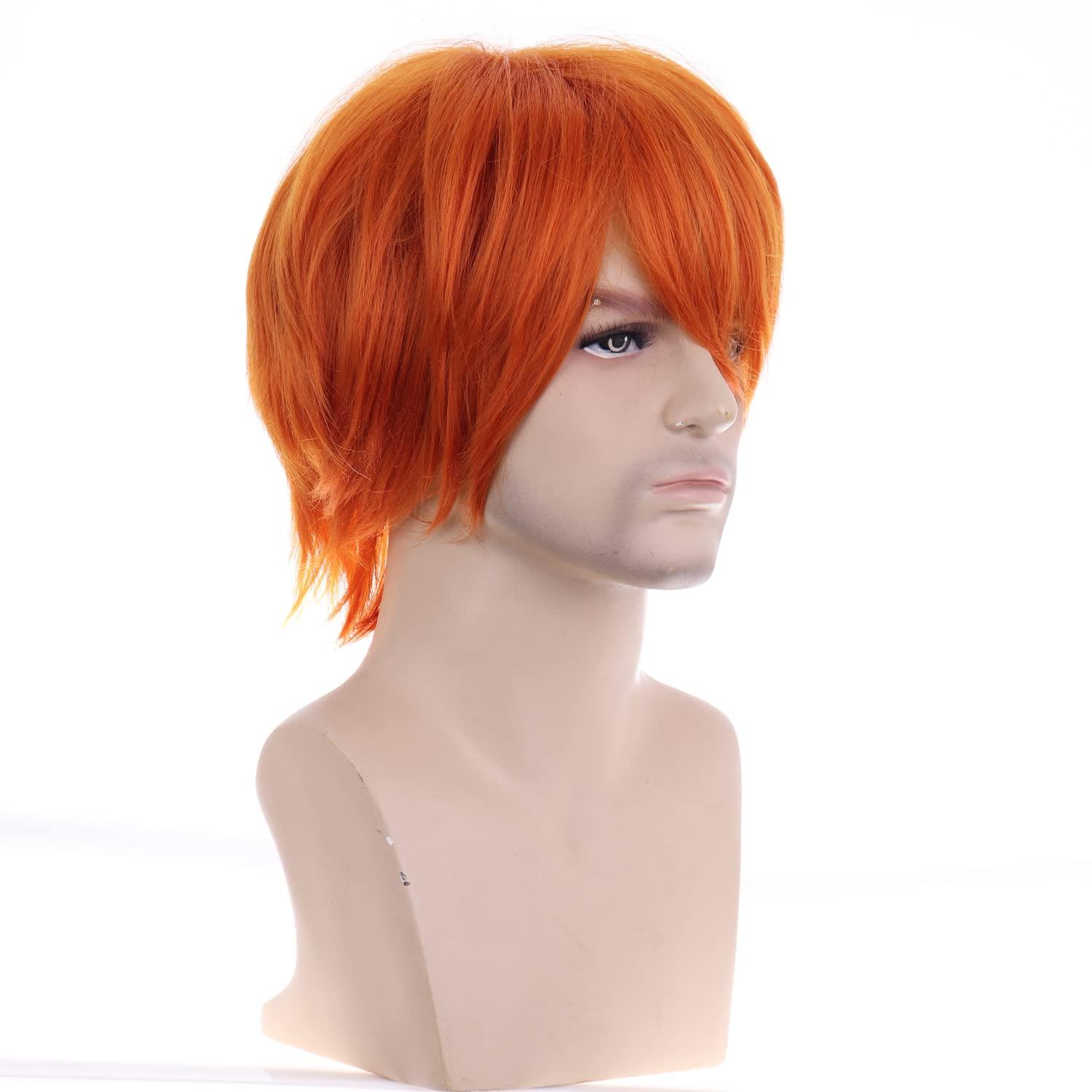 RightOn 12 Inches Dark Orange Wig Short Wig Ginger Wig Cosplay Wig for Costume Party and Dress Up Short Wig for Men and Women Halloween Wigs with Wig Cap