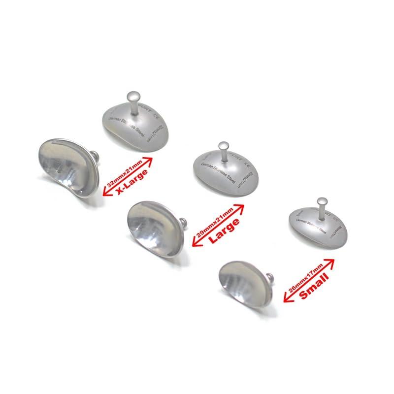 Medfort-Instruments Medfort-Instruments Corneal Eye Shield Protector Stainless Steel, Set of 3 Pairs: Small 26x17mm, Large 29x21mm, X-Large 32x21mm, Silver