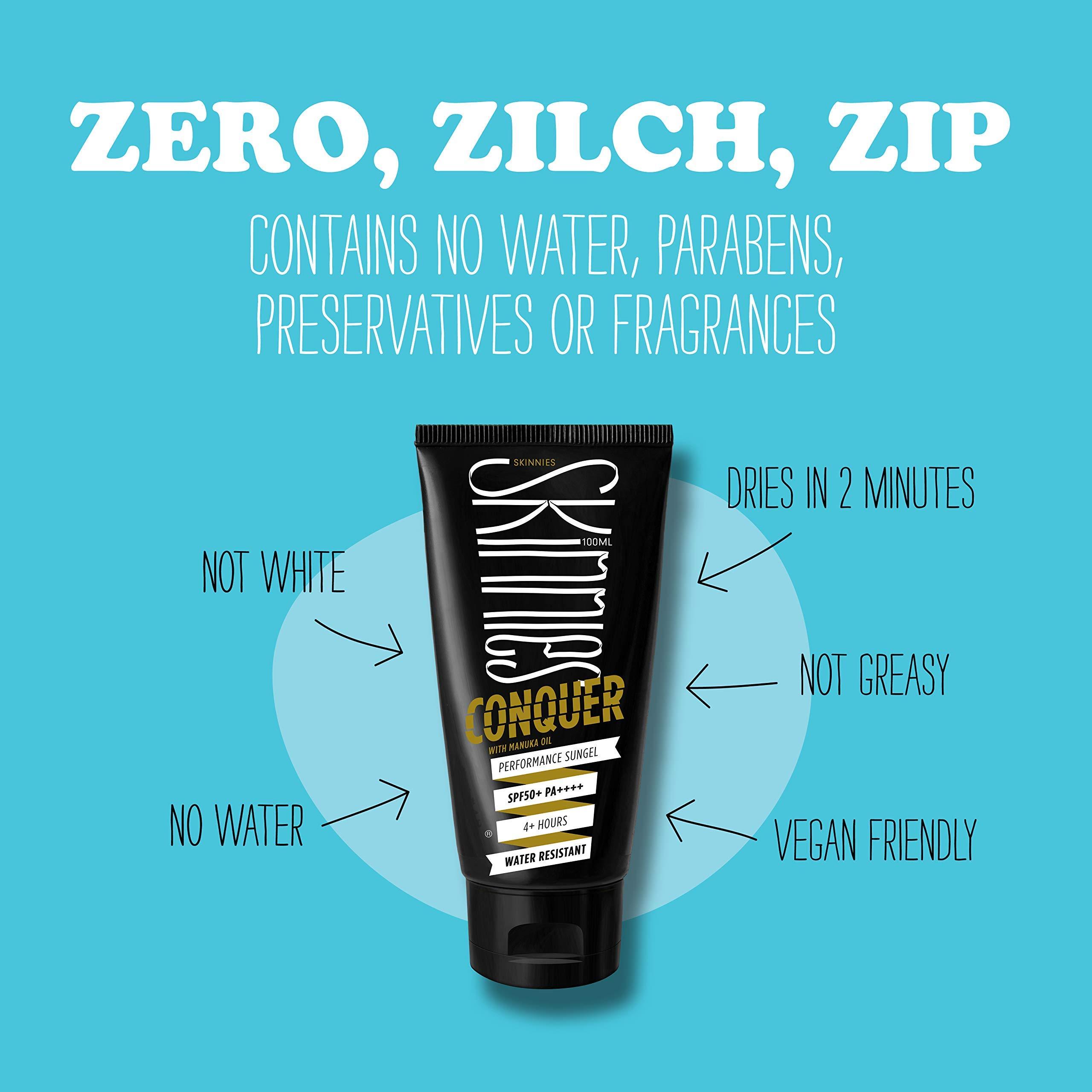 Skinnies Skinnies 100ml SPF50+ CONQUER, Sungel Sun Cream, Broad Spectrum, Reef Safe, Water Resistant 4 hours