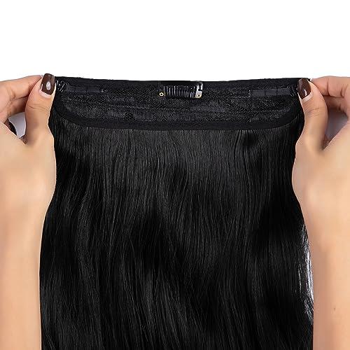 Daimeisy Upgrade Invisible Halo Hair Extensions with 3 PCS Set Headband Adjustable Long Wavy Secret Natual Black Wire Hair Extensions for Women