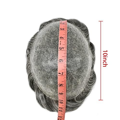 Generic Toupee for Men Hairpiece Human Hair Replacement System Full Poly Thin Soft Hair Piece for Men Injected PU Durable Skin Mens Wig (8"X10", 1B65 Off Black+65% Gray-110% Light to Medium Density)