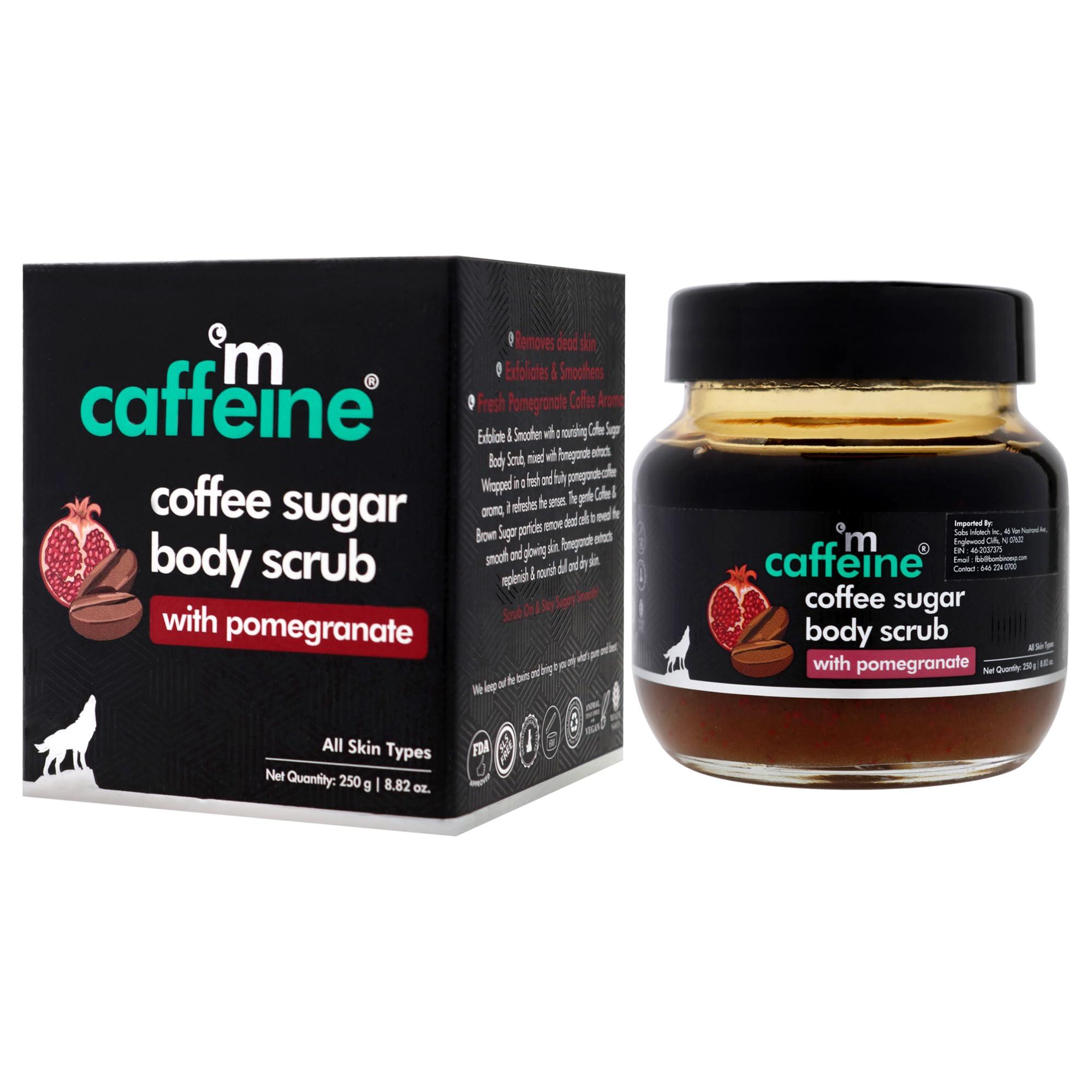 mCaffeine mCaffeine Coffee Sugar Body Scrub with Pomegranate - Body Wash Reduces Scars - Nourishing Blend of Coffee and Brown Sugar - All Skin Types - 8.82 oz