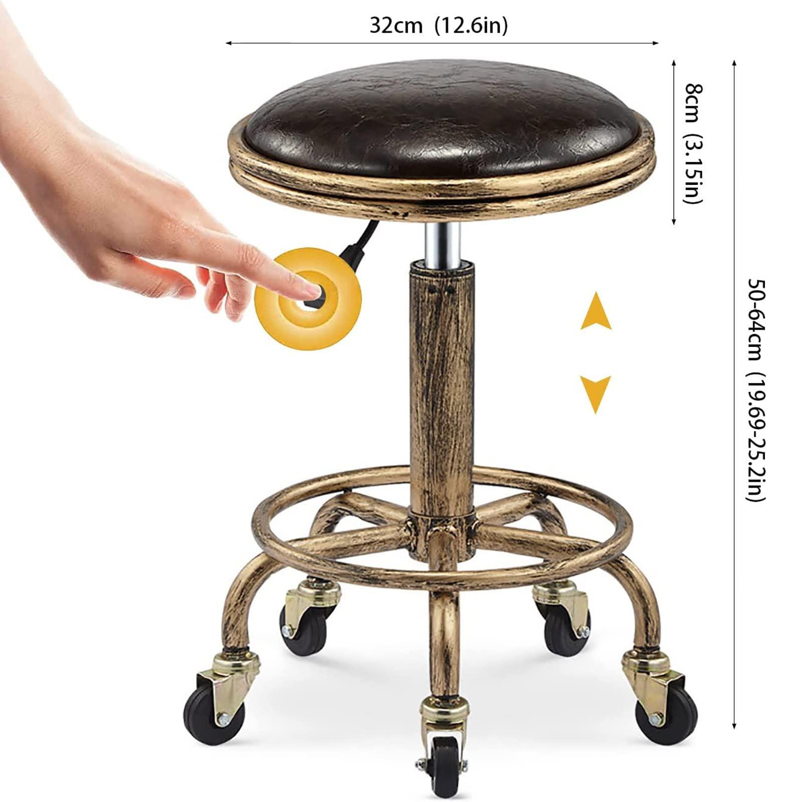 DSHOME DSHOME Rolling stools with Wheels Office Stool Adjustable Height Swivel Salon Stool Chair Drafting Stool Massage Spa Stool with PU Leather,Black,12.6 * 26.6