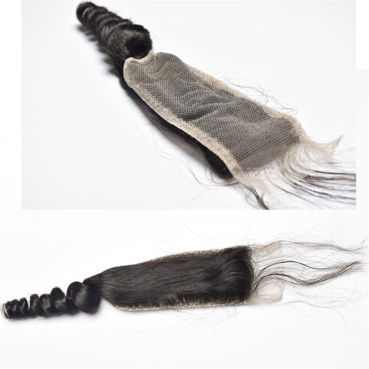 rewcoin Brazilian Loose Wave 2x6 Lace Closure 100% Unprocessed Human Virgin Hair Pre Plucked Loose Deep Wave Pre-Plucked Hairline Frontal Closure Natural Black With Baby Hair (18inch, 2x6 loose wave closure)