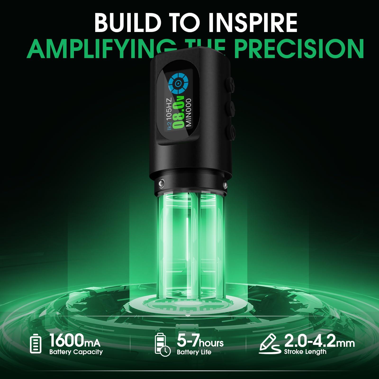 INKin INKin Tattoo Gun Kit, Inkflexo Wireless Tattoo Machine with 6 Adjustable Strokes 2.0mm - 4.2mm Rotary Tattoo Pen Kit with 2Pcs Batteries 1600mAh Power Supply OLED Display for Beginners and Artists