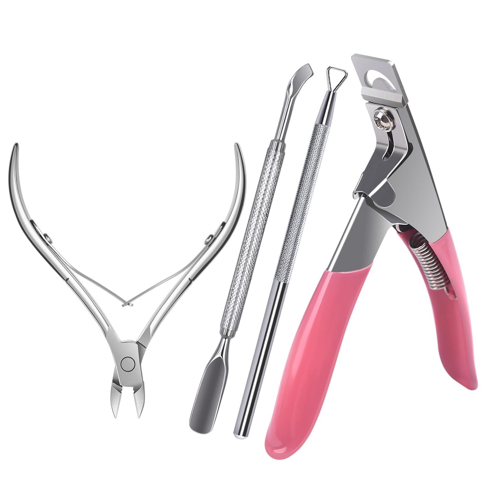 siyuwuro siyuwuro 4 in 1 Acrylic Nail Clippers Kit False Nail Clippers Cuticle Trimmer Pro Stainless Steel Nail Clippers for Acrylic Nail Tips Cuticle Removal Pusher Dead Skin Clippers for Manicure Pedicure