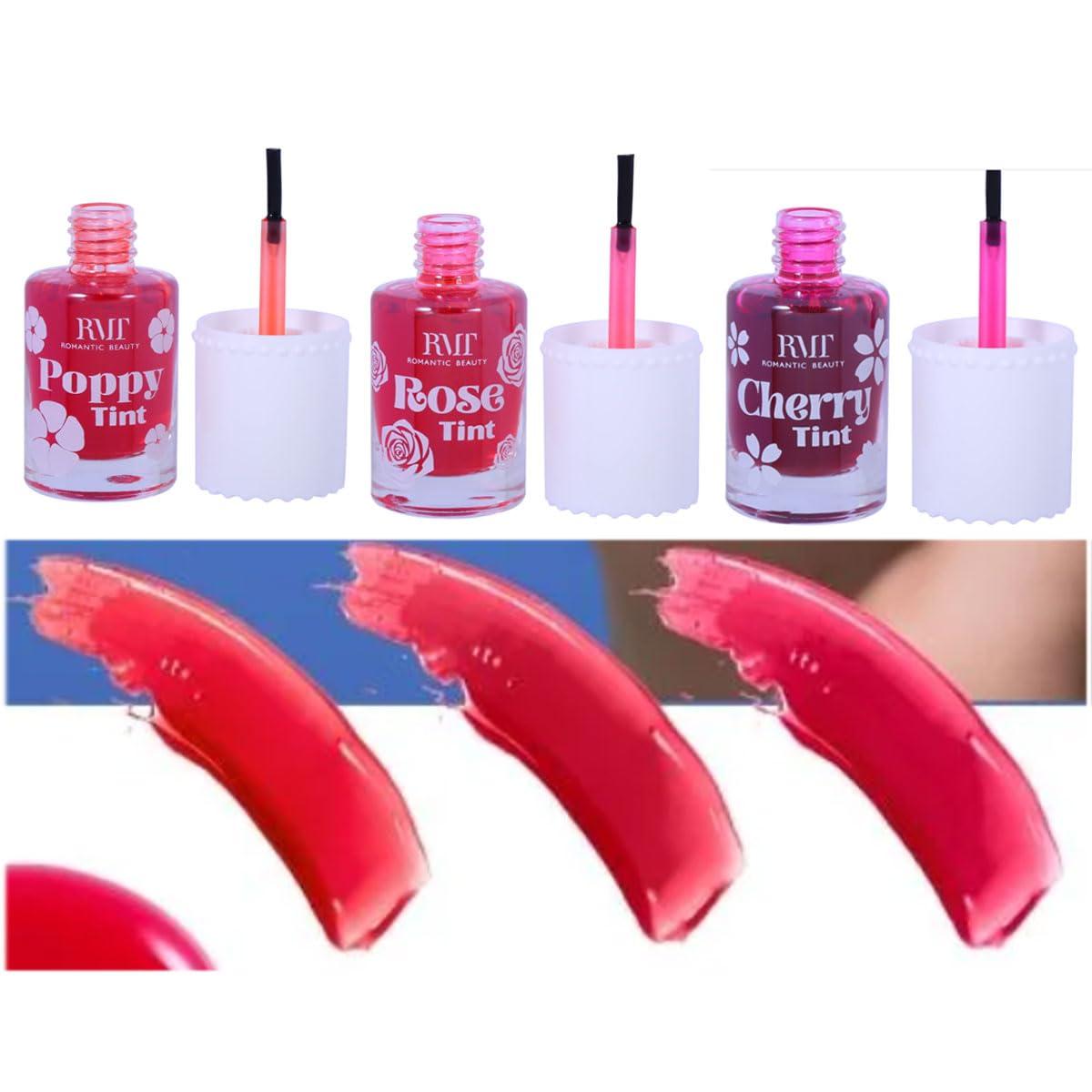 Romantic Beauty Romantic Beauty Sexy Tint Liquid Tint for Lips And Cheeks Lip Stain Gloss & Zipper Bag (3 Full Set, Net Wt. 0.31oz/8.7g)