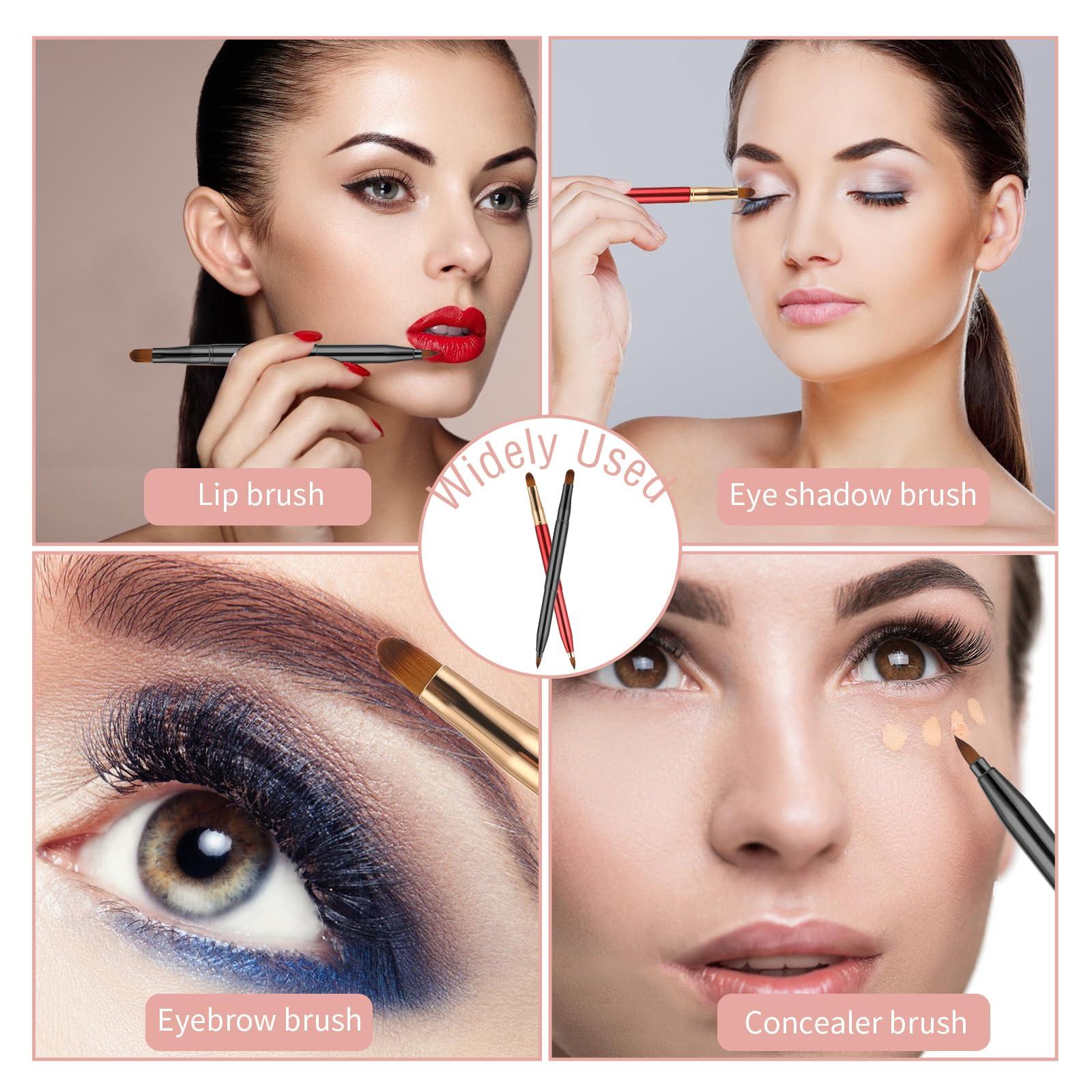 Sliverdew 2 Pack Retractable Lip Brush for Lipstick with Cap, Double-Ended Lip Makeup Brushes Retractable Lip Gloss Lipstick Brush Applicator Travel Black Red