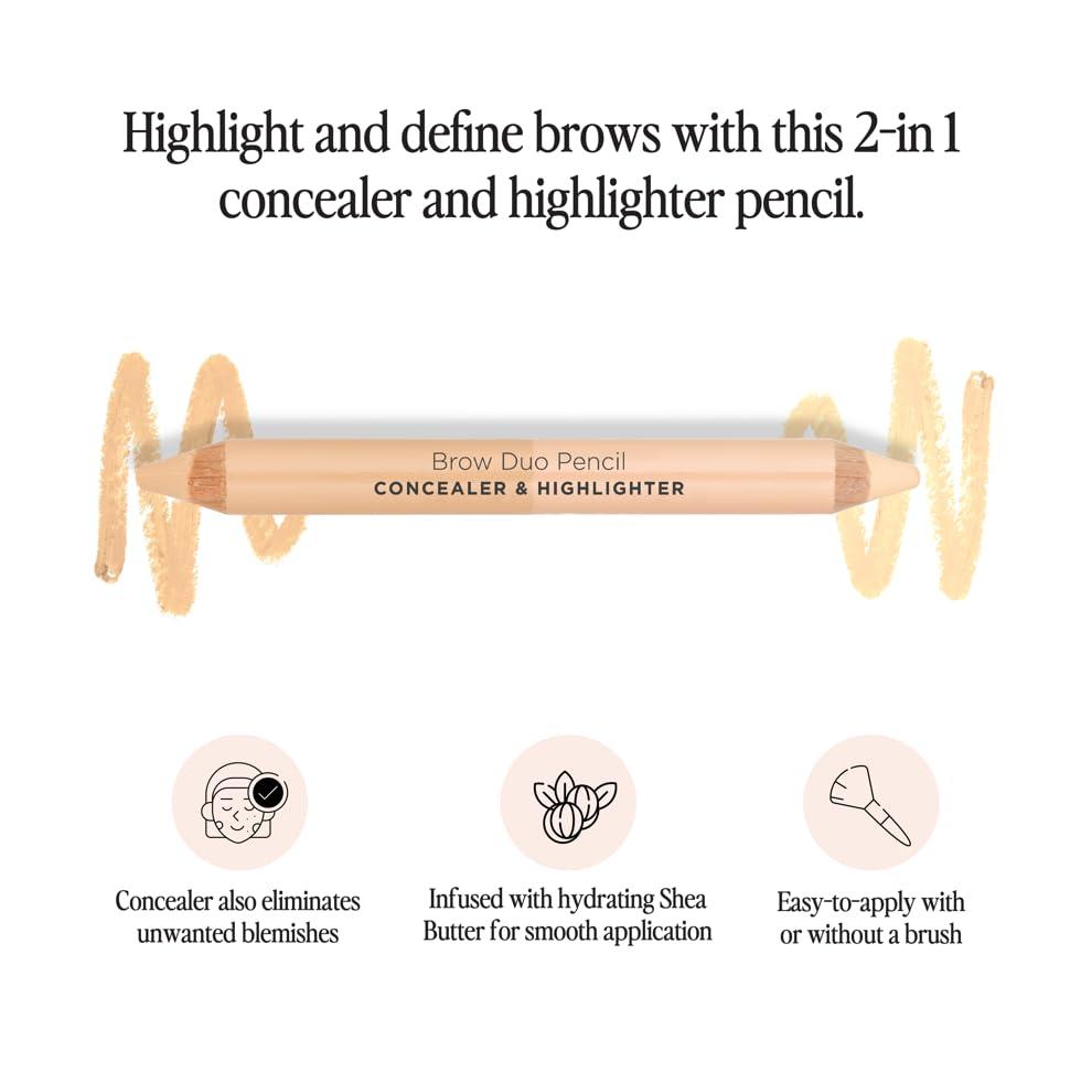 billion dollar brows Billion Dollar Brows Duo Brow Highlighter & Concealer Pencil for Lifting and Highlighting Eyebrows, Creamy Matte Brow Shaper Definer (Duo Pencil + Sharpener)