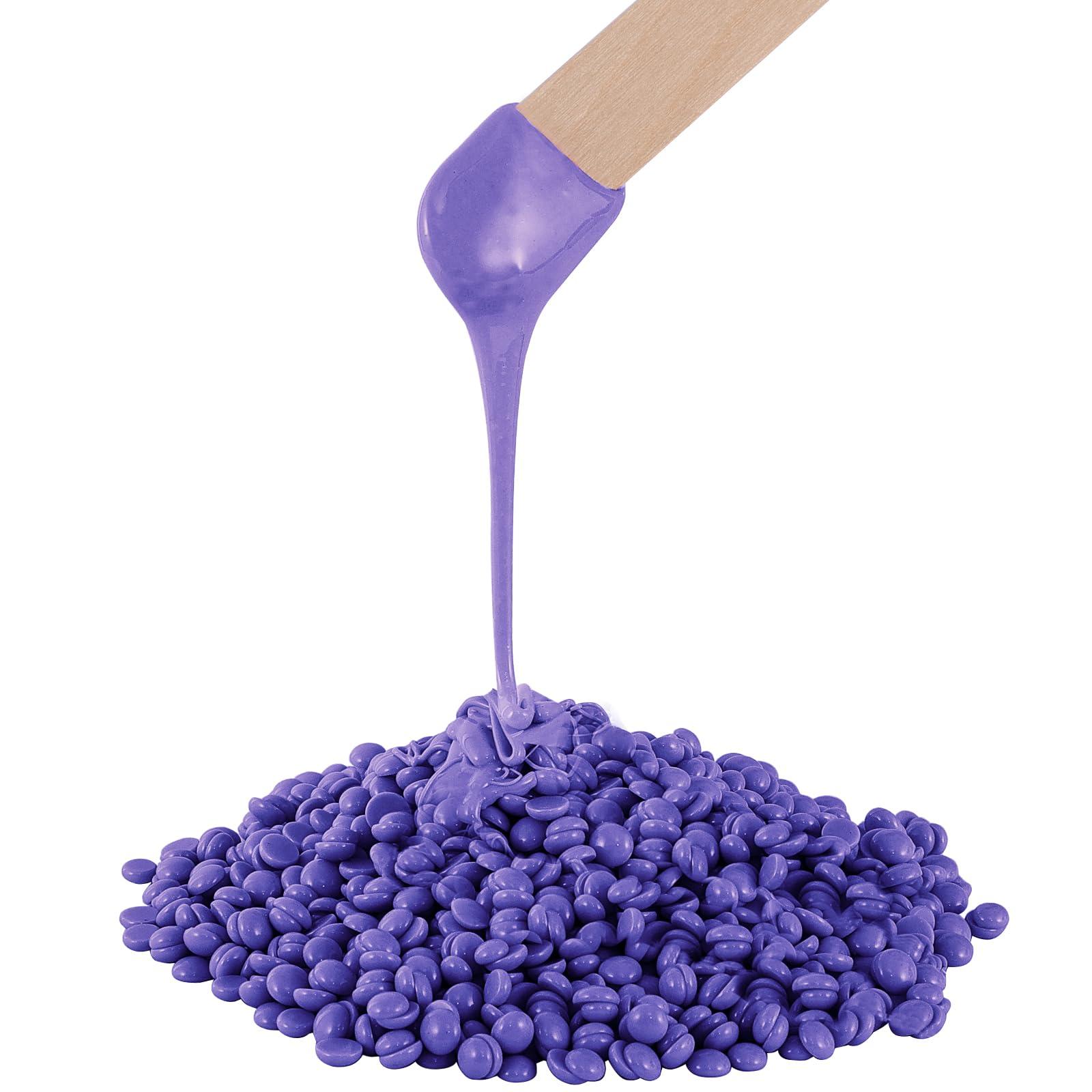 OudaHeat Hard Wax Beads for Hair Removal, 1lb Bulk Brazilian Waxing Beans for Coarse Hair, Face, Underarms, Eyebrow, Back, Chest, Lip, Bikini Wax with 10 Large Waxs Sticks for Women Men, Lavender