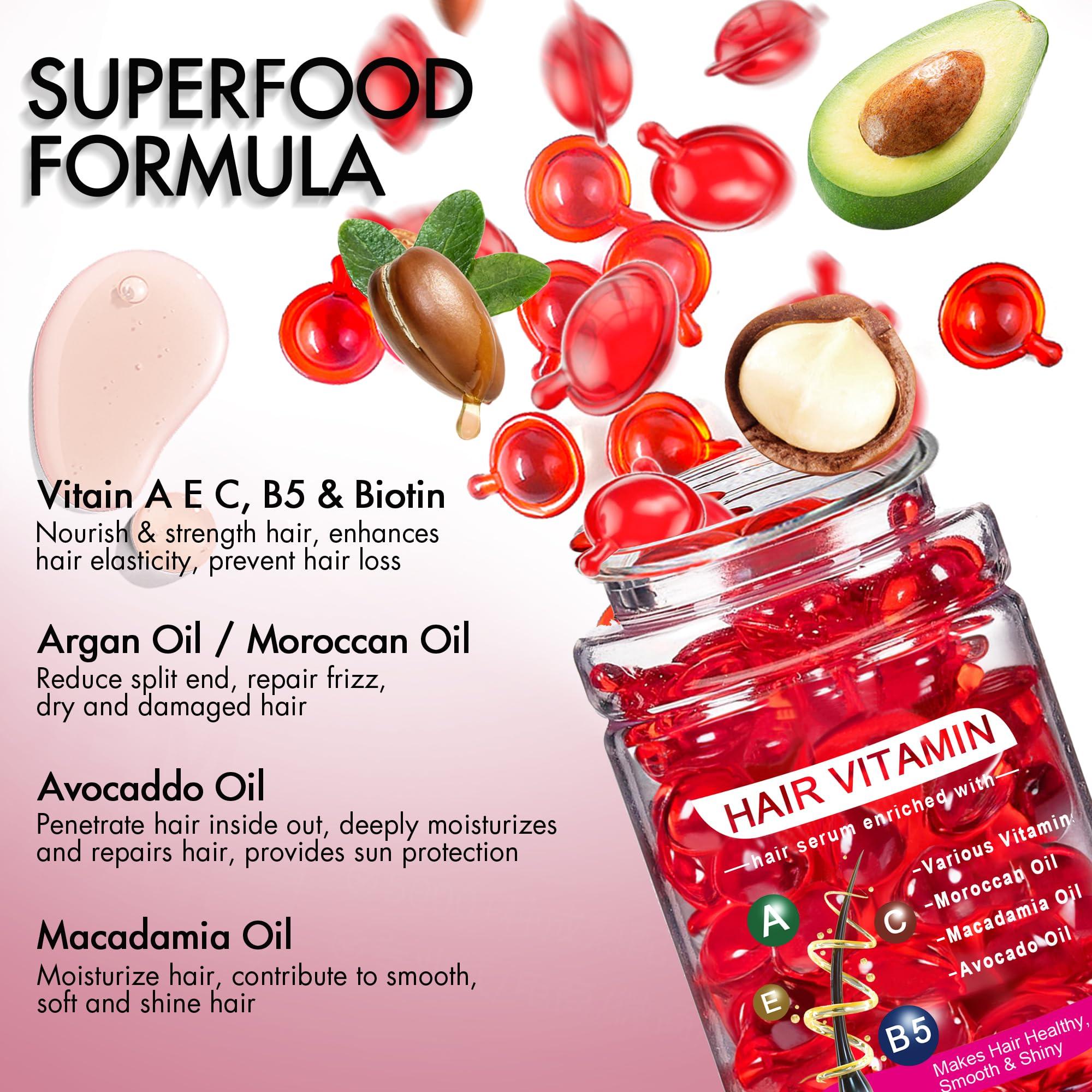 MISICH MISICH Hair Serum for Frizzy & Dry Hair, Hair Treatment Oil for Damaged Hair, Hair Vitamin Oil Capsules with Argan, Avocado, Moroccan Oil, Anti Frizz Leave in Conditioner with Vitamin A, C, E & B5