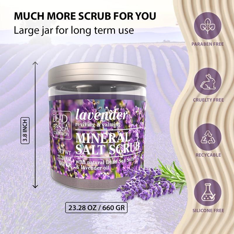 Dead Sea Collection Dead Sea Collection Lavender Salt Scrub  Exfoliating Body Scrub for Women  Moisturizing and Nourishing Skin  with Pure Oils and Dead Sea Minerals (23.28 Oz)