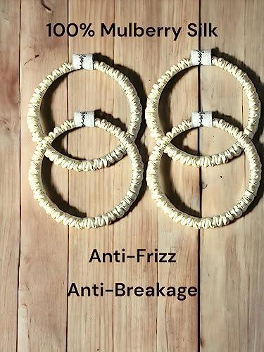 Bonvey BONVEY The Skinny Scrunchie LIGHTEST BLONDE 100% Pure Mulberry Silk, GRADE 6A Elastic Scrunchies (Set of 4)