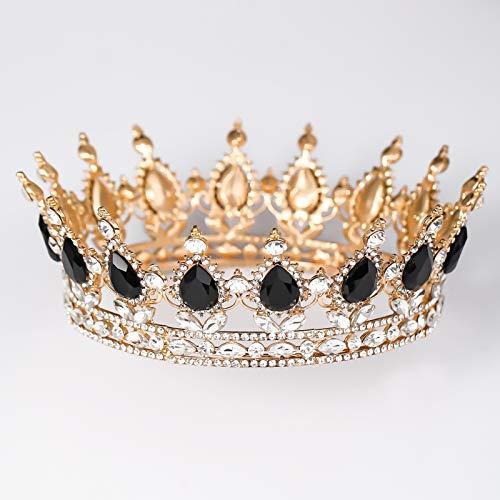 FORSEVEN FORSEVEN Queen Crown Rhinestone Wedding Crowns and Tiaras for Women Costume Party Hair Accessories Princess Birthday Crown Crystal Bridal Crown (Gold+Black)