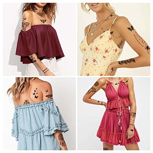 Dr.Pedi Temporary Tattoos for Women 6 Pack Henna Tattoo Stickers for Adults Women & Girls Metallic Black Lace Body Art Large Big Arm