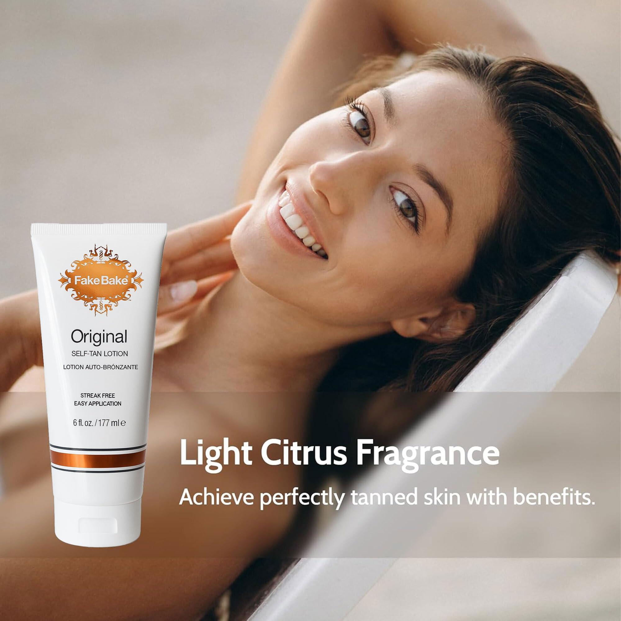 Fake Bake Fake Bake Original Self-Tanning Lotion Lasting Natural Looking Sunless Tanner For All Skin Tones Women & Men - Streak Free, Flawless Glow Includes Gloves For Easy Application - 6 oz