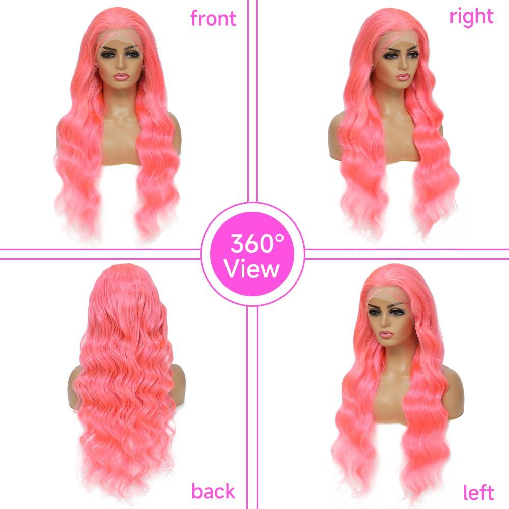 Avolo Avolo Pink Lace Front Wig Human Hair Pre Plucked 13x4 Colored Pink Human Hair Lace Front Wigs Body Wave 180% Density Frontal Wigs Human Hair Pink Wig Human Hair 26 Inch