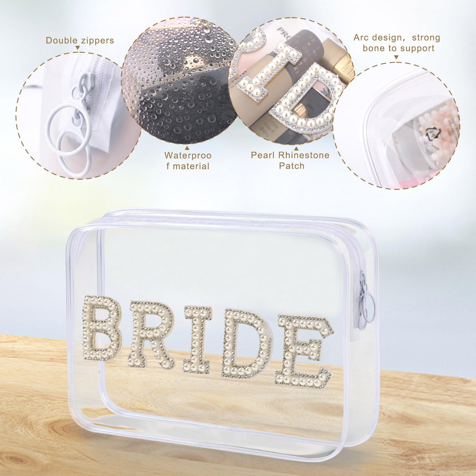 Jeletonp Jeletonp Bride Clear Makeup Bag Cosmetic Bag Waterproof Bride Toiletry Bag Mrs Pearl Rhinestone Patch Letter Bags Makeup Pouch Travel Storage Bag for Bridal Shower Wedding Bachelor Party (Bride)