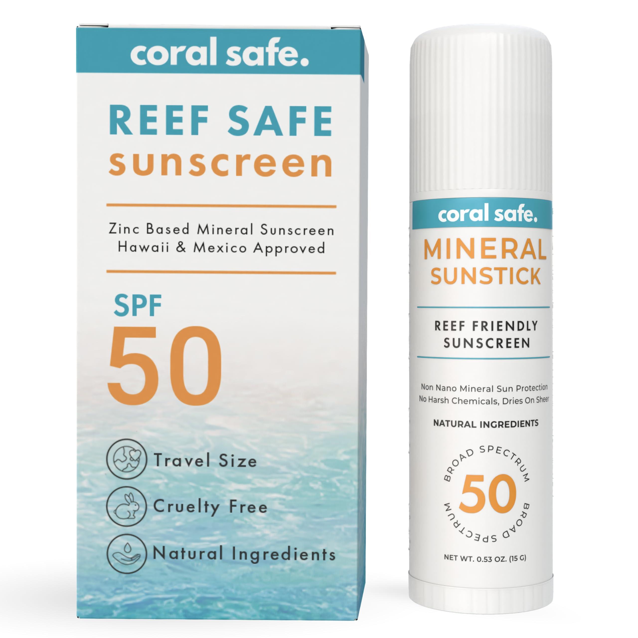 Coral Safe Reef Safe Sunscreen SPF 50 Facestick - Biodegradable, Hawaii & Mexico Approve, Zinc, Vitamin E, Oxybenzone & Octinoxate Free, Water Resistant, Natural Ingredients, Made in USA by Coral Safe