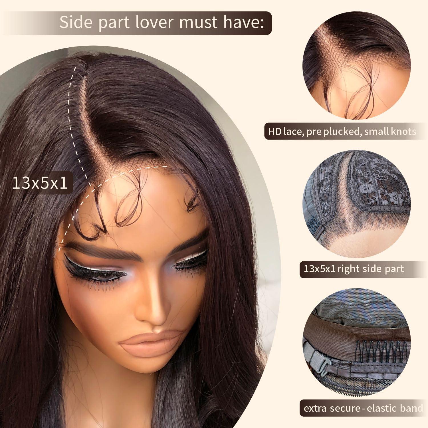 BrownBomb BrownBomb Body Wave Lace Front Wig, Synthetic Lace Front Wig Pre Plucked Glueless Wigs 13X5X1 HD Lace Front Wigs for Women 24inch Side Part Wig (Brown, 24)