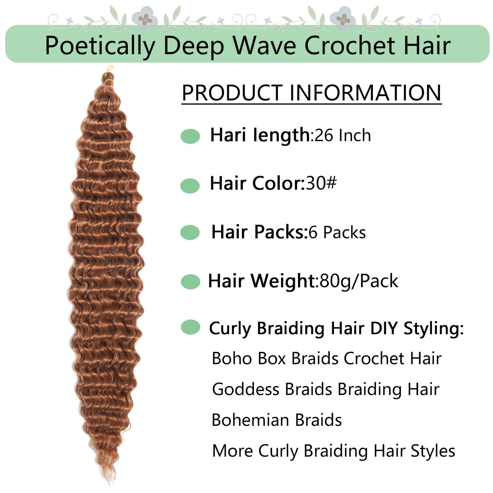 poetically 26 Inch Ocean Wave Crochet Hair 2Packs Browm Deep Wave Crochet Hair Curly Wavy Braiding Hair Synthetic Wet and Wavy Crochet Hair Ocean Wave Crochet Hair for Goddess Braids