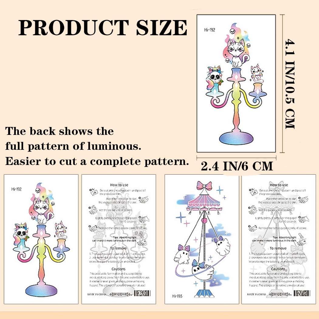 Uranian Uranian Luminous Halloween Temporary Tattoos Glow in the Dark Halloween Tattoo Stickers Body Face Tattoos Halloween Party Makeup Supplies for Women (Halloween A)