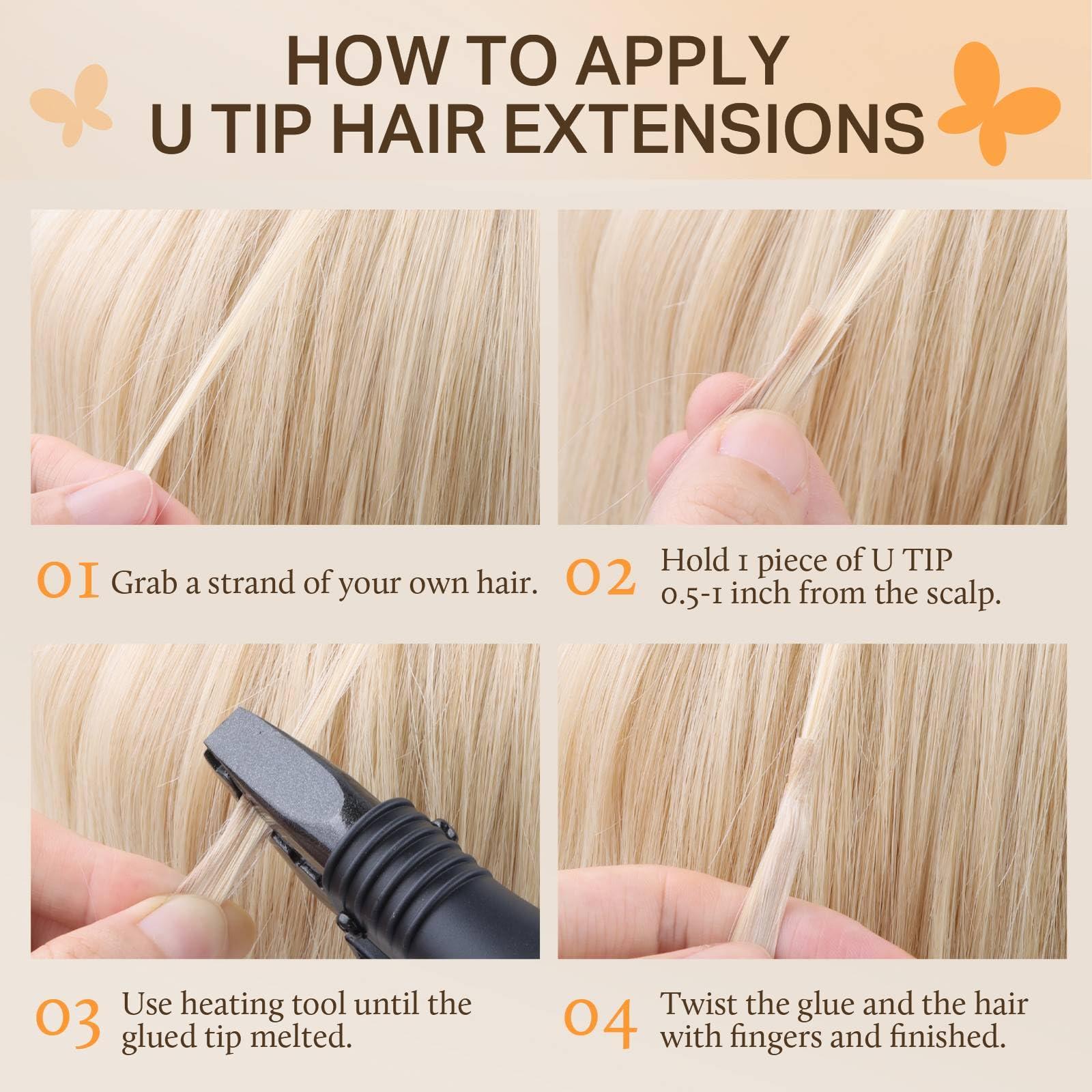 DOORES DOORES U Tip Hair Extensions Real Human Hair, 18 Inch 50g/50s, Dark Blonde Highlighted Bleach Blonde Invisible Human Hair Extensions for daily wearing