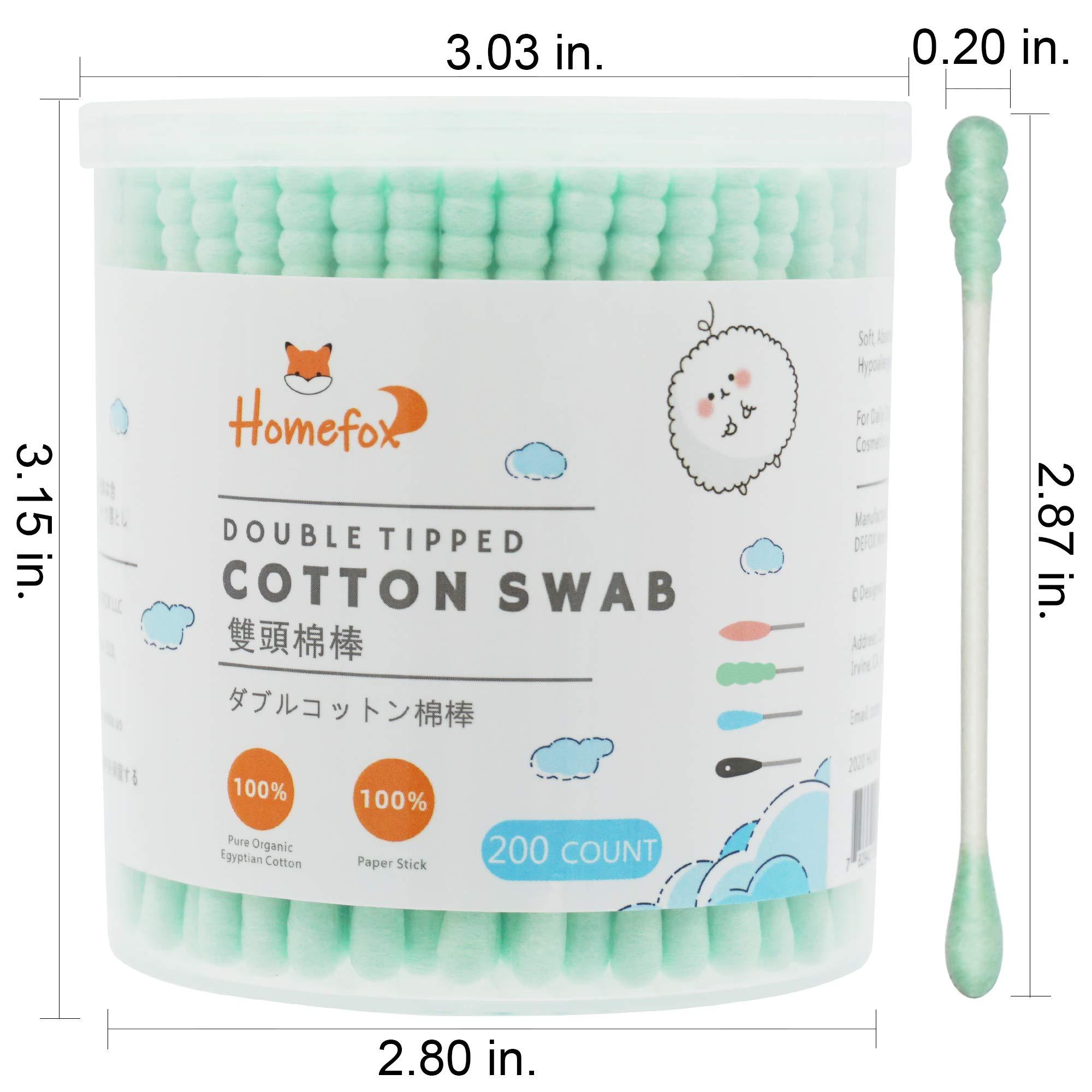 HOMEFOX HOMEFOX Green Cotton Swabs Spiral - 600 Count Organic Cotton Buds Double Side Tightly Wrapped Cotton Tips Paper Stick Soft Gentle Lint-Free Cruelty-Free, Round & Spiral (Green)