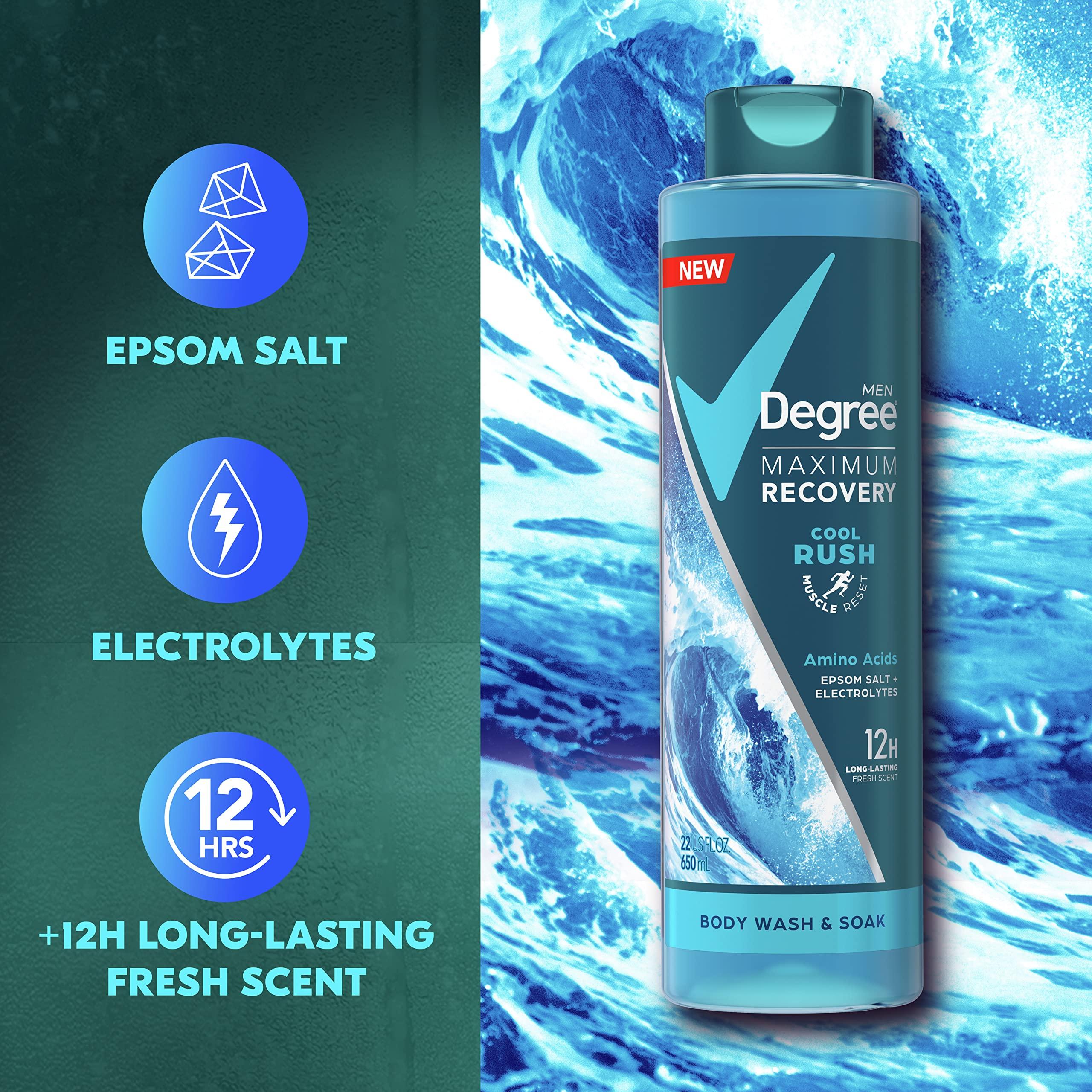 Degree Men Degree Men Maximum Recovery Body Wash & Soak For Post-Workout Recovery Skincare Routine Cool Rush + Epsom Salt + Electrolytes Bath and Body Product 22 oz