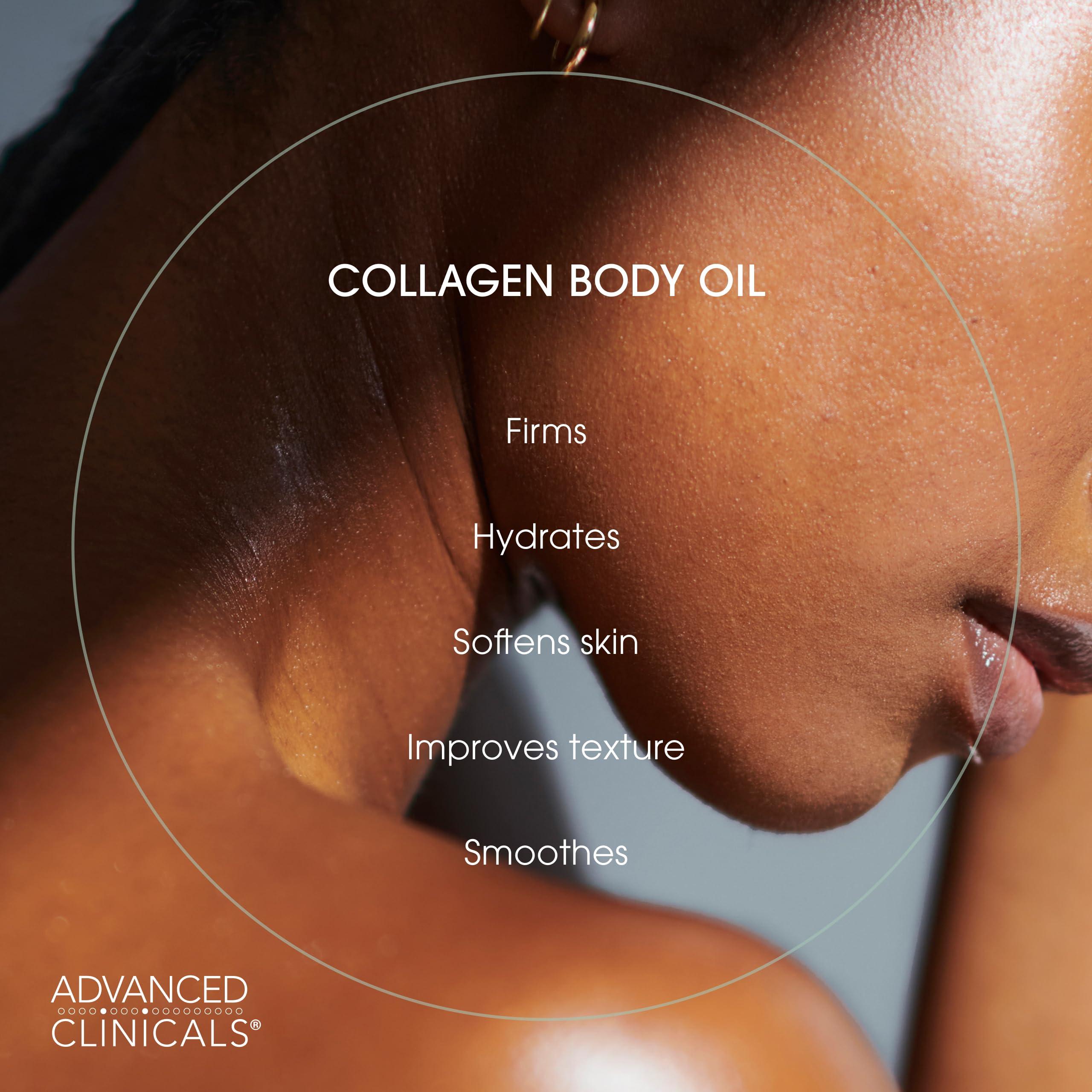 Advanced Clinicals Advanced Clinicals Firming Collagen Body Oil Skin Care Moisturizer | Massage Body Oil | Tighten, Firm, & Hydrate Collagen Oil For Scars, Wrinkles, Crepey Skin, & Stretch Marks, 2-Pack