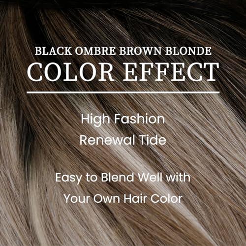 LaaVoo LaaVoo Clip in Hair Extensions Black Ombre Real Human Hair Clip in Extensions Ombre Black to Light Brown Balayage Light Blonde Human Hair Extensions Clip ins for Short Hair 12 Inch 5pcs 80g