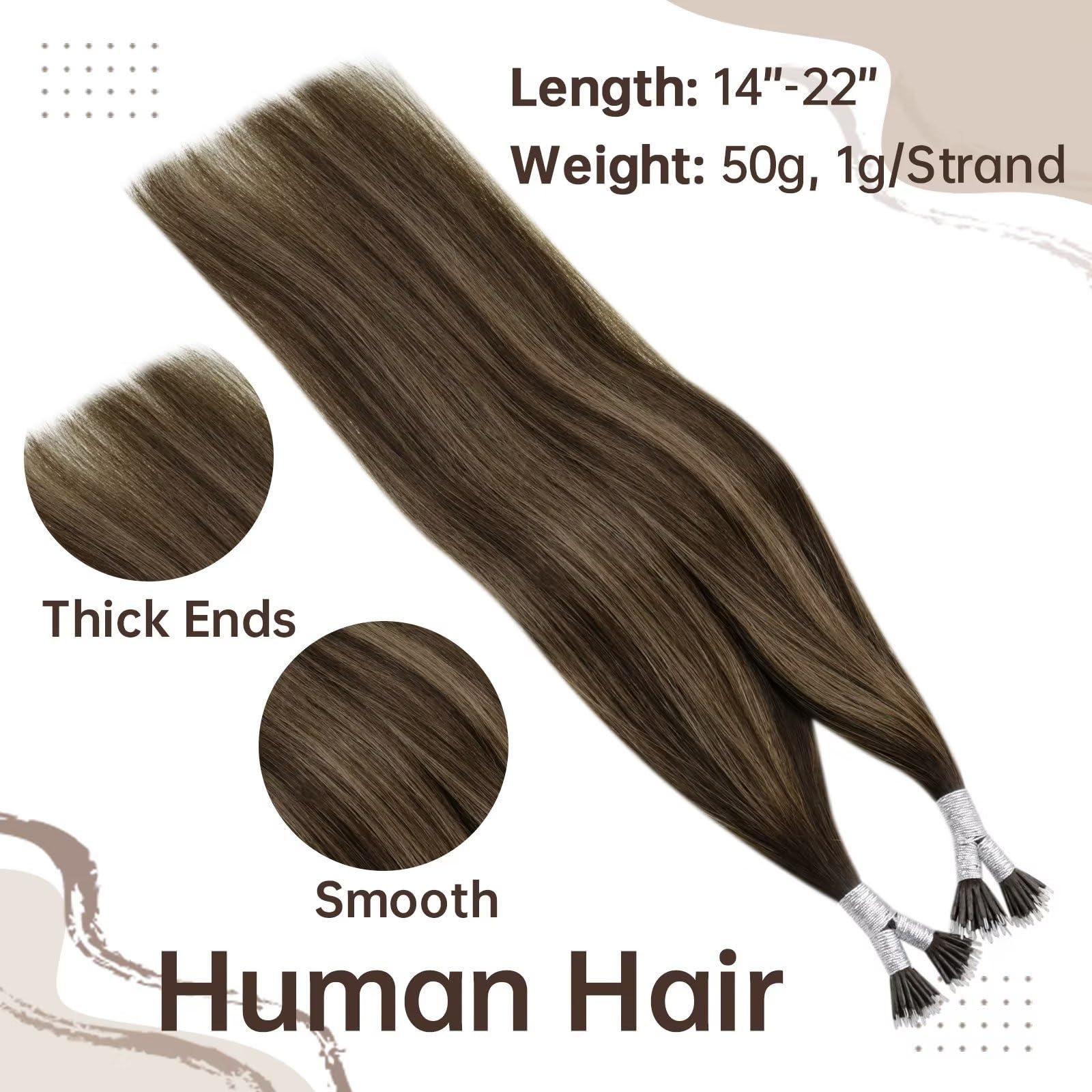 Easyouth Easyouth 18 Inch Nano Hair Extensions Brown Human Hair Balayage Hair Nano Tip Extensions Brown Ombre Nano Beads Hair Extensions Human Hair 50s/50g