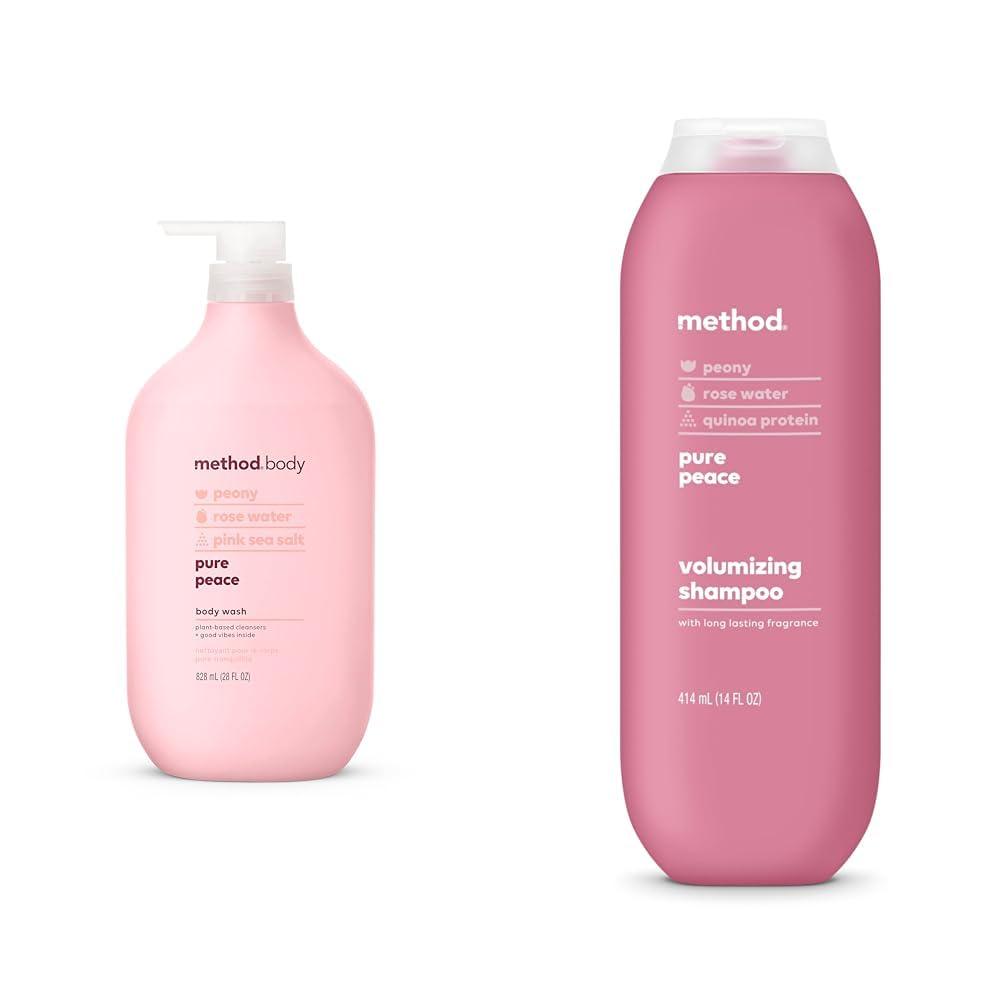 Method Method Body Wash (28 oz) and Shampoo (14 oz) Pure Peace Paraben-Free Peony Rose Water Pink Sea Salt