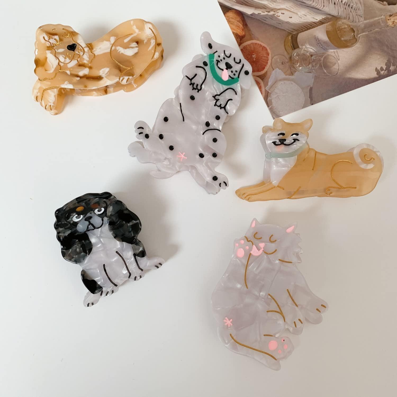 OMG Decor Pug Dog Hair Clips,Small Claw Clips for Girls,Acetate Hair Clips for Women,S5
