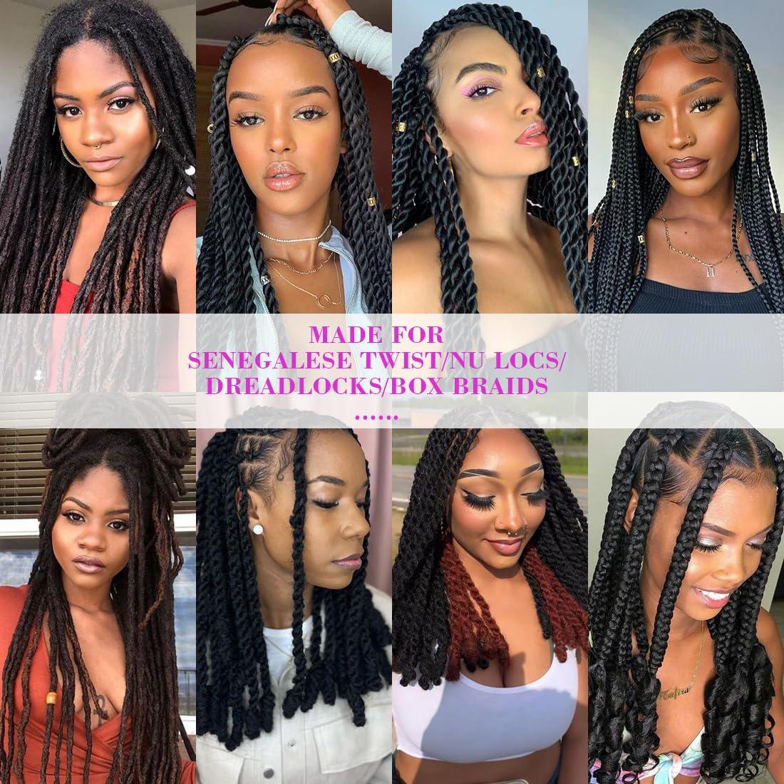 Youngther 100% Brazilian Wool Hair Acrylic Yarn for African Braids/Senegalese Twist/Faux Locs/Wraps with Crochet Hook(4 Roll, Natural Black)