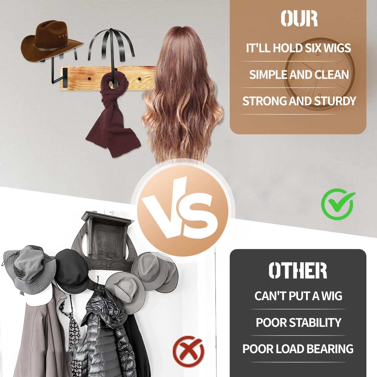 oyhqes oyhqes 6 Pcs Hanging Wig Stand for Multiple Wigs, Wall Mounted Wig Hanger Rack, Wooden Wig Storage Organizer, Wig Holder for Multiple Wig Display, Styling, Storage,Tidy, Keep the Wig In Shape