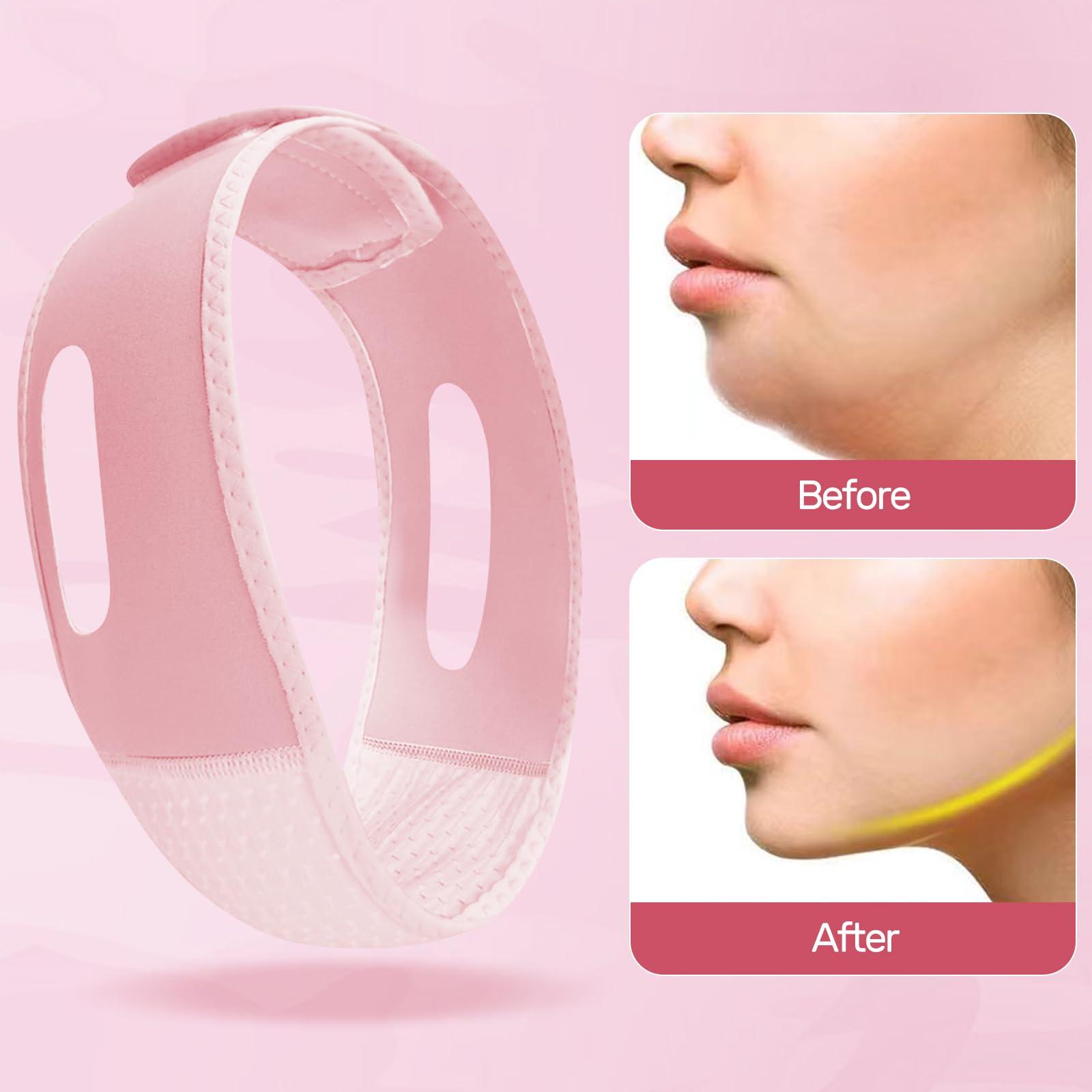 PSPIKXEG PSPIKXEG 1 Pack Pink Double Chin Eliminator Reducer,Chin Tightener,V Line Face Lifting Reusable Mask Tape for Women Face,Face Slimming Strap,Face Shaper Bandage (Pink)