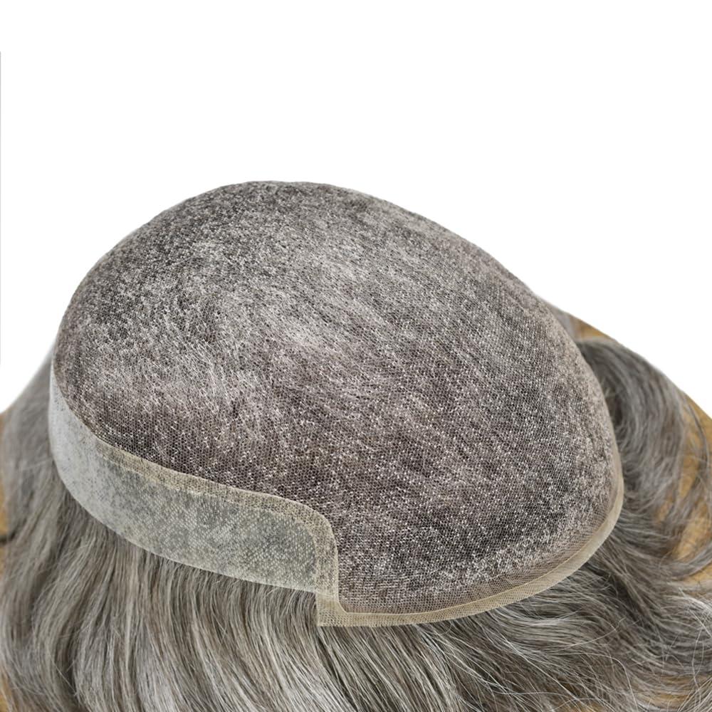 Generic Toupee For Men Swiss Lace Hair System Men Hair Pieces Real Human Hair Units Lace Front Mens ToupeeHair Replacement Natural HairlineMen Hair Systems8\"X10\"-100%Density2# Darkest Brown+70% Sythetic Grey