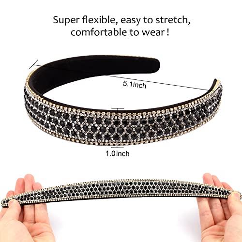 Wecoe Wecoe Black Headband Rhinestone Headband Women Fashion Crystal Bling Diamond Headband Glitter Sparkly Headband Hair Accessories Holiday Halloween Christmas Gifts For Women Ladies (Silver & Black)