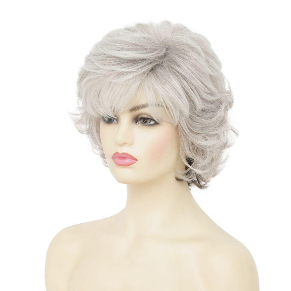 Salaibs Salaibs Short Grey Curly Wigs for Women Gray Old Lady Wig with Bangs Natural Synthetic Daily Party Cosplay Wig