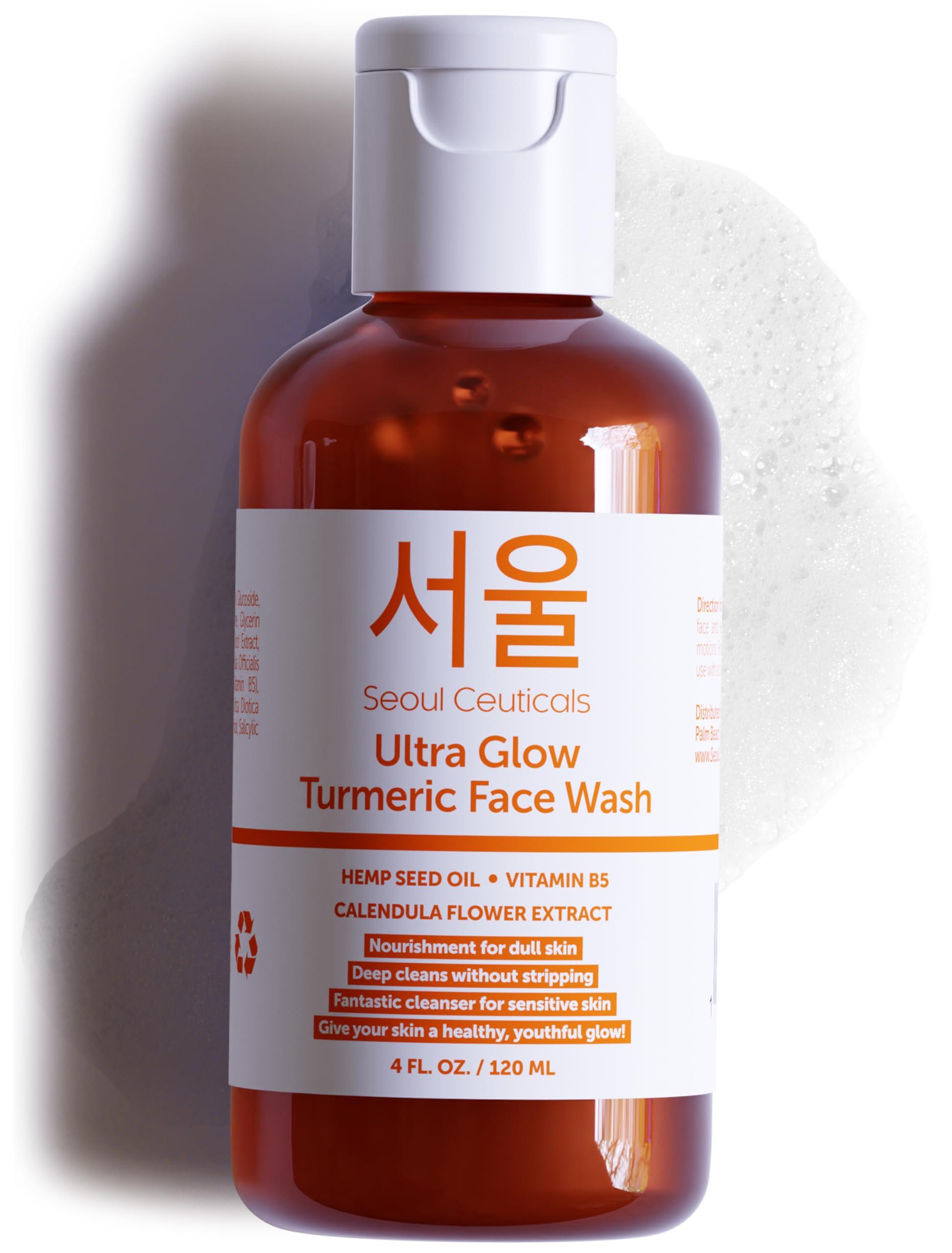 SeoulCeuticals SeoulCeuticals Korean Turmeric Face Wash Cleanser Vegan Cruelty Free Korean Skincare Facial Cleanser K Beauty Skin Care for Dry Sensitive Skin 4oz