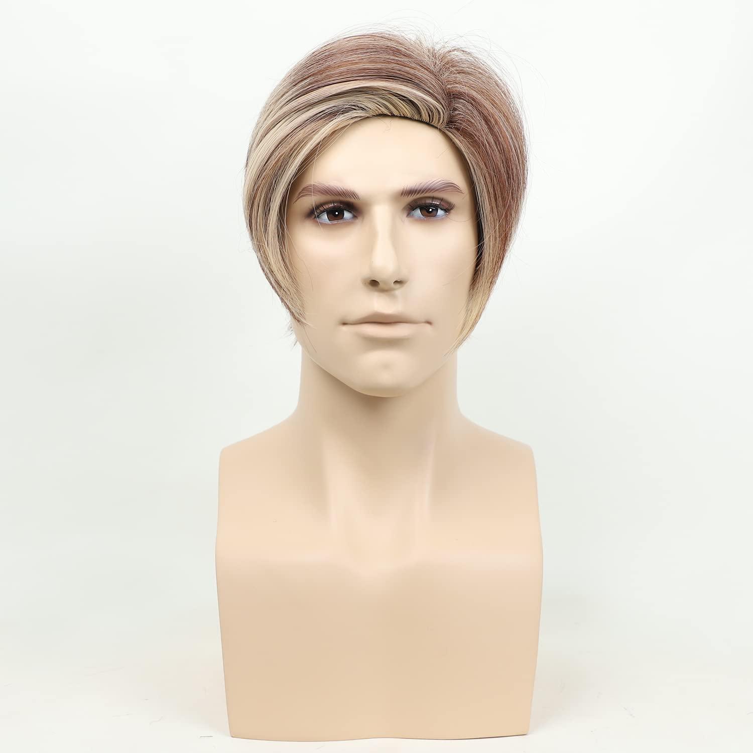 MLDconcinnty MLDconcinnty Men's Wig Slicked-back Side Part Short Brown Mix Blonde Layered Realistic Synthetic Fiber Wigs Daily Use Cosplay Costume Wig