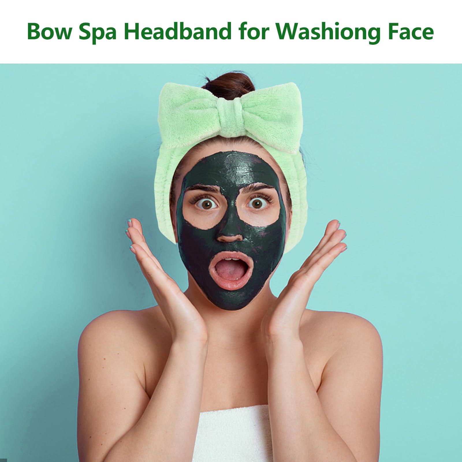 Ondder Ondder Green Spa Terry Cloth Skincare Headbands for Women - 8 Pcs Makeup Bow Hair Bands for Face Washing and Skin Care