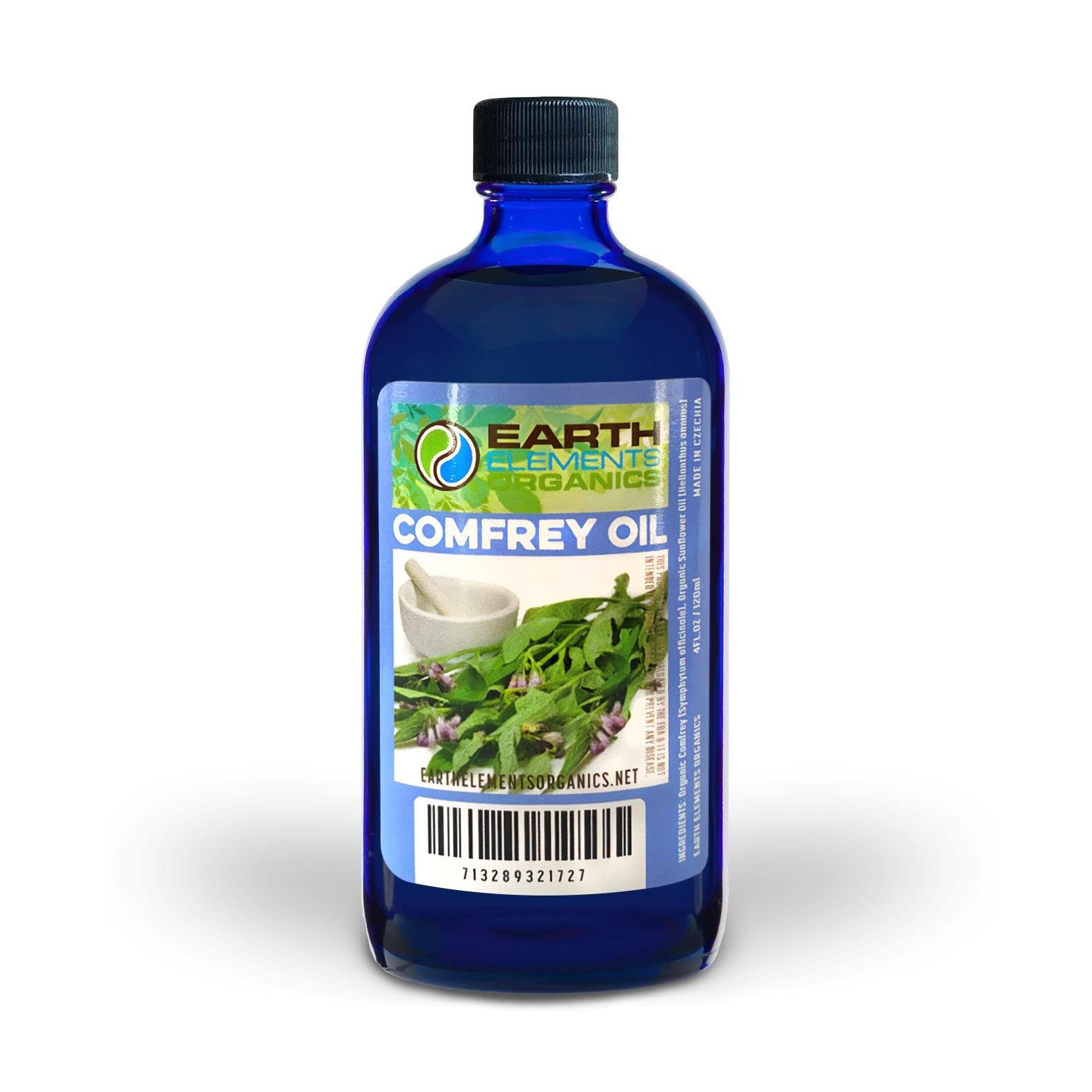 Earth Elements Organics Organic Comfrey Oil Raw, Infused, Pressed Herbal Oil. Comfrey Leaf, Sunflower Seed Oil 4 fl.oz.