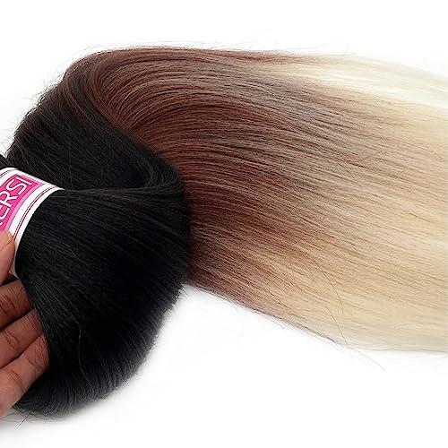 SIXERSI Blonde Ombre Braiding Hair Pre Stretched Kanekalon Prestretched Braiding Hair Ombre 1b to Brown Blonde Colored Hair Extensions for Braiding 26 Inch 8 Packs Micro Soft Long Jumbo Braiding Hair