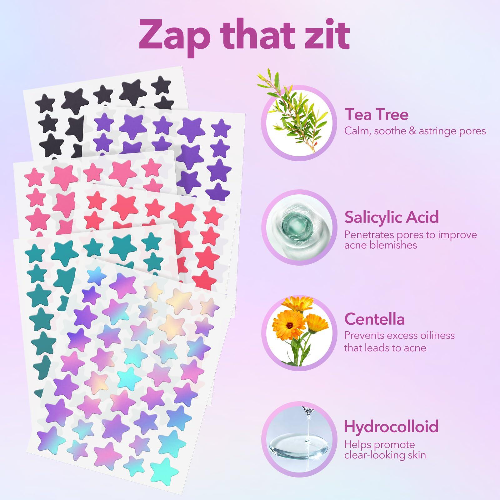 QUSTERE QUSTERE Pimple Patches for Face, Hydrocolloid Acne Patches, Cute Star Zit Covers for Face, Colorful Spot Stickers with Tea Tree, Salicylic Acid & Cica Oil| 3 Sizes (10mm, 12mm & 14mm) |280 Count